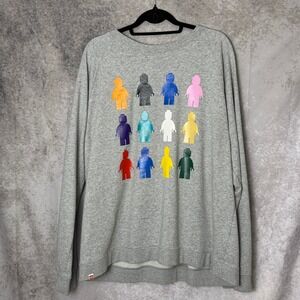 LEGO Minifigure Sweatshirt Adult XL Gray Crewneck Raglan Multicolor Graphic